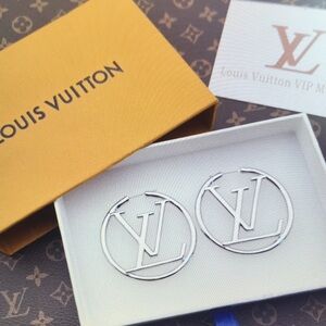Louis Vuitton Silver LV Circle Logo Earrings